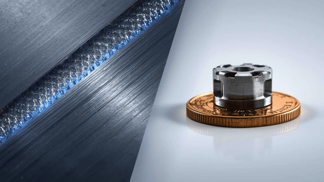 Fiber welding machine demo on coin-size parts