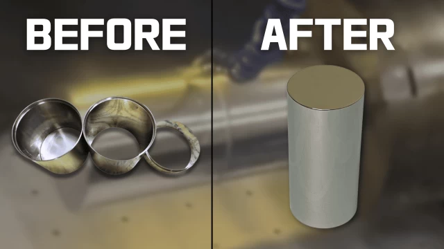 三体套環管の全周レーザー溶接ビフォーアフター